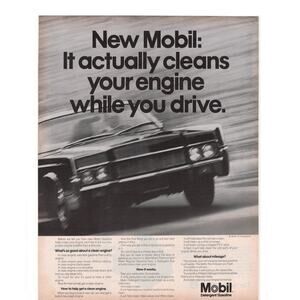 Mobil Detergent Gasoline Magazine Advertisement 1968 Vintage Petroliana Engine